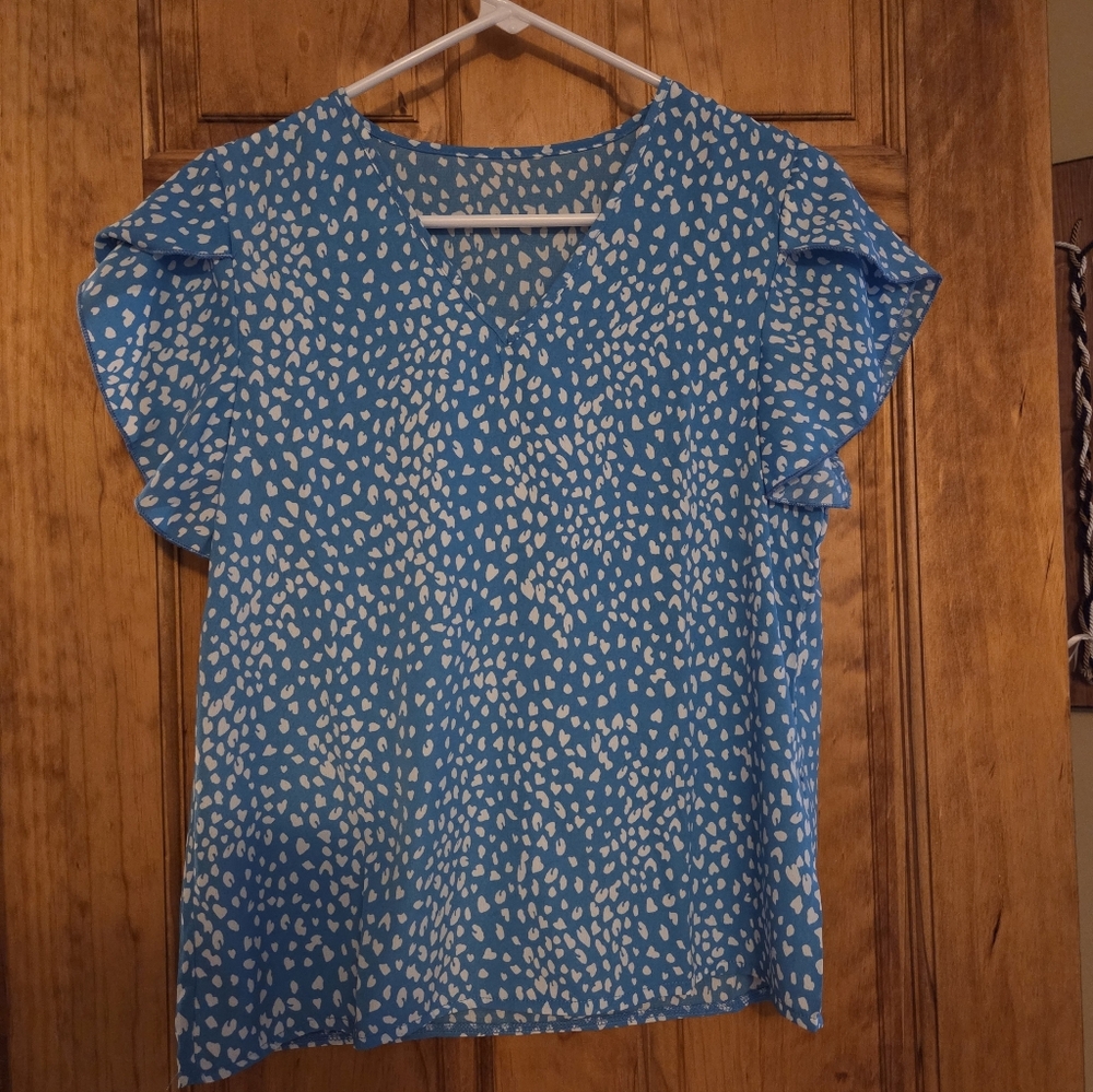 SHEIN Blue and White Speckled Blouse